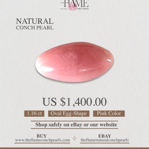 1,16 ct Natural Conch Pearl, pink color and oval egg-shaped