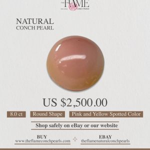 8,0 ct Natural Conch Pearl, pink and yellow spotted color, round shape